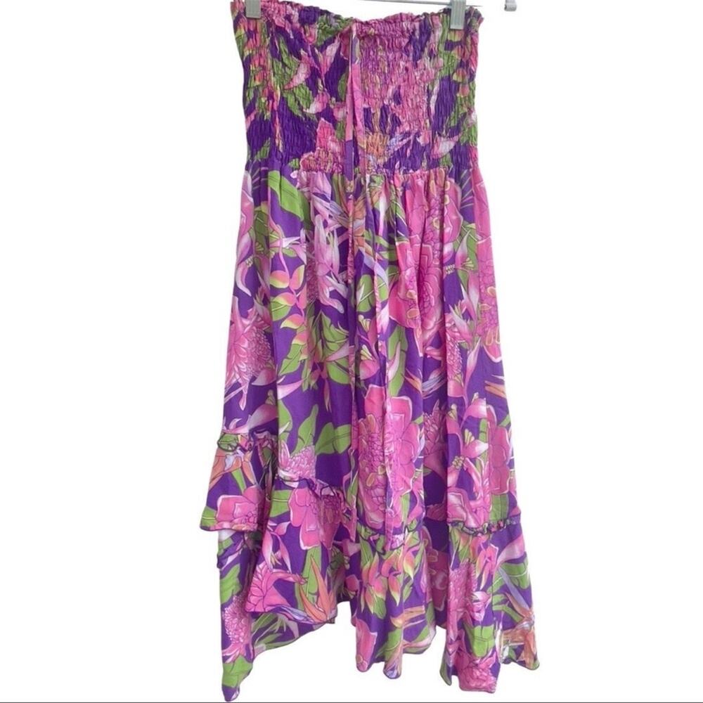 Rainbow Jo Strapless Mini Dress - Size S Tropical Beach Hawaiian Vintage